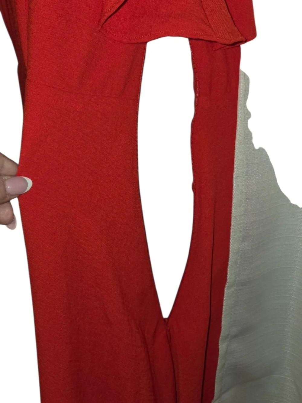 Charlie Paige Coral-Red Ruffle Halter Midi Dress